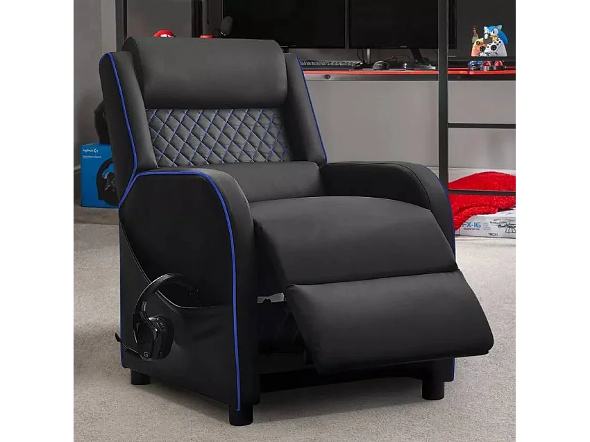 Silla Gaming reclinable con reposapies en polipiel Challenge - Azul Marino