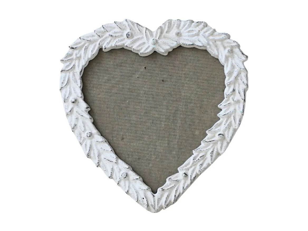 Cadre photo en fonte blanche à poser en forme de coeur Ø.15 cm