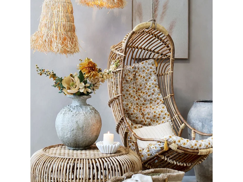 Balancelle à suspendre en rotin marron et beige 72 x 72 x 117 cm