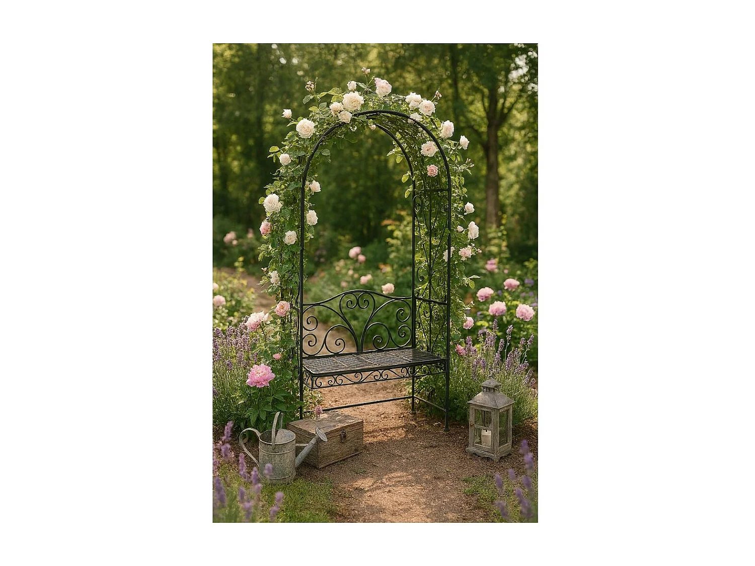 Banc de jardin ancien fauteuil arche fer gris 116 x 47 x 230 cm
