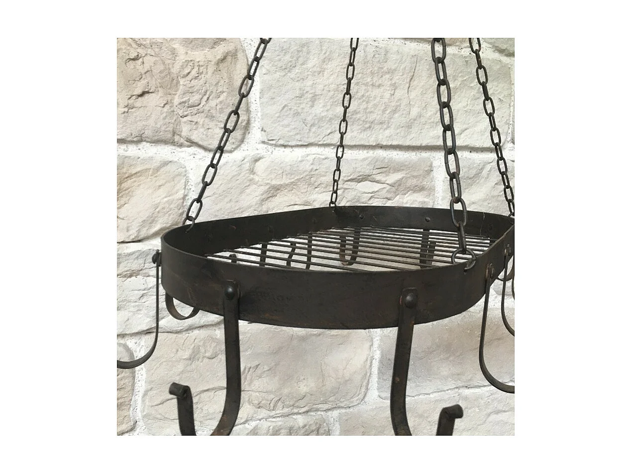 Porte jambons ustenciles de cuisine ovale en fer forgé marron 66 x 41 x 85 cm