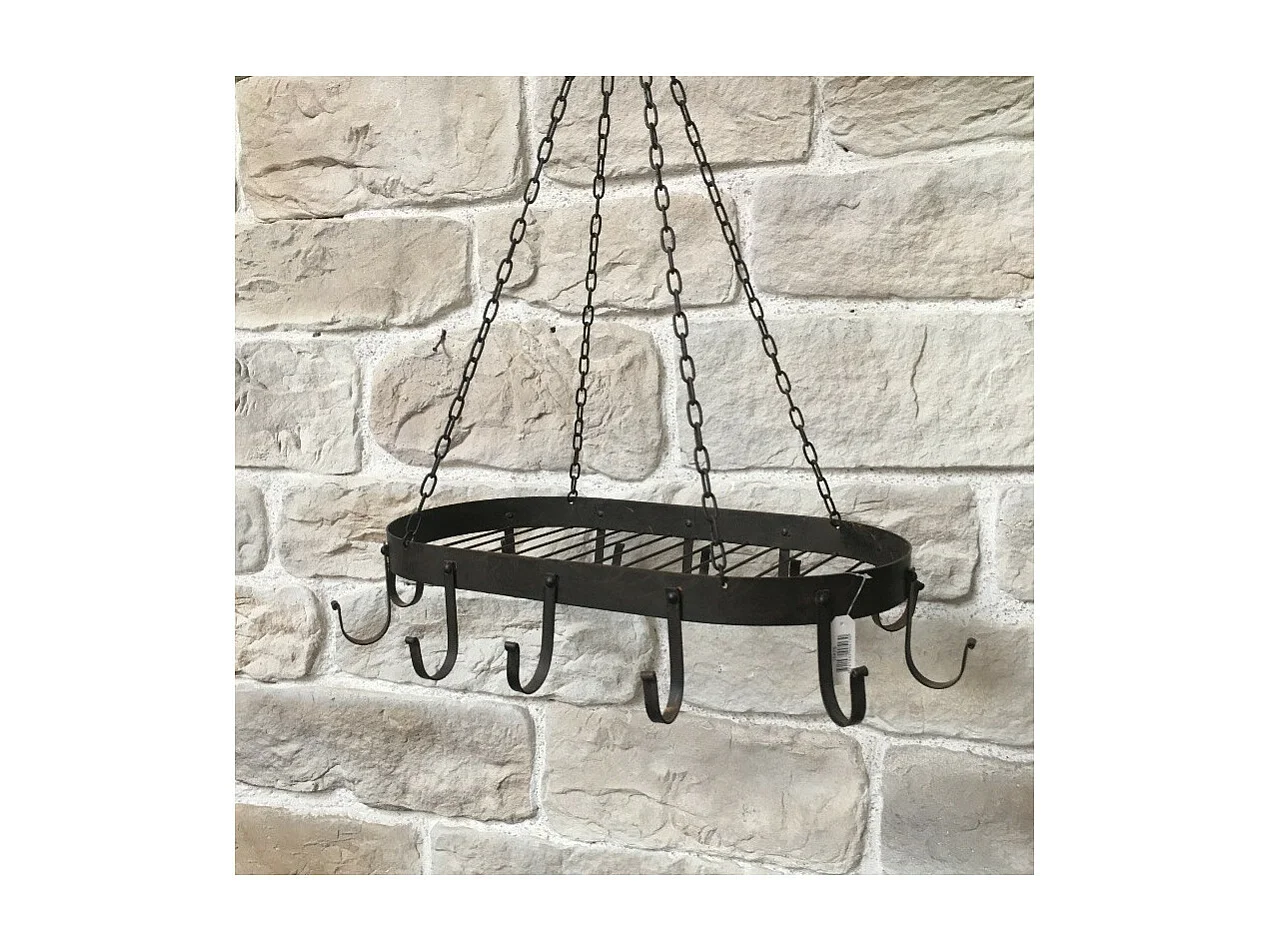 Porte jambons ustenciles de cuisine ovale en fer forgé marron 66 x 41 x 85 cm