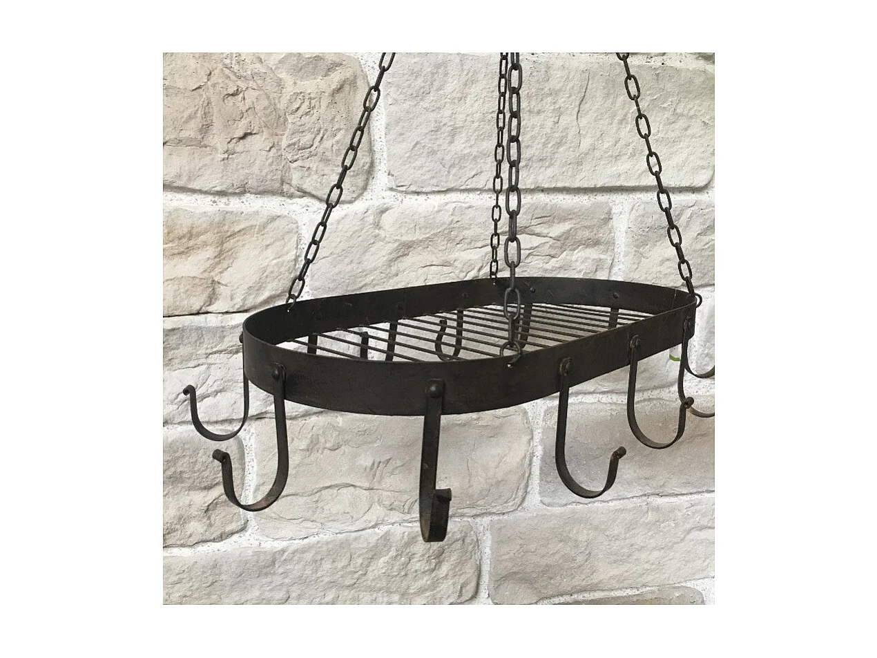 Porte jambons ustenciles de cuisine ovale en fer forgé marron 66 x 41 x 85 cm