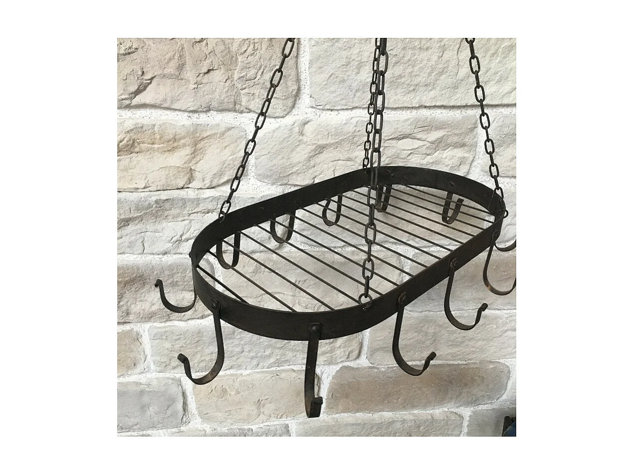 Porte jambons ustenciles de cuisine ovale en fer forgé marron 66 x 41 x 85 cm