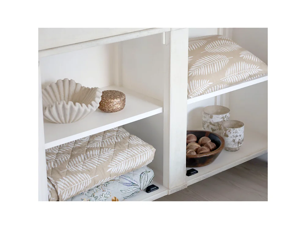 Buffet 2 portes en bois de pin blanc antique 153 x 51.5 x 112 cm