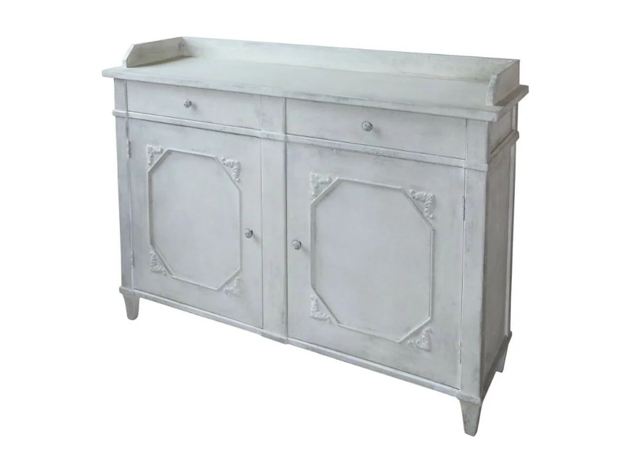 Buffet 2 portes en bois de pin blanc antique 153 x 51.5 x 112 cm