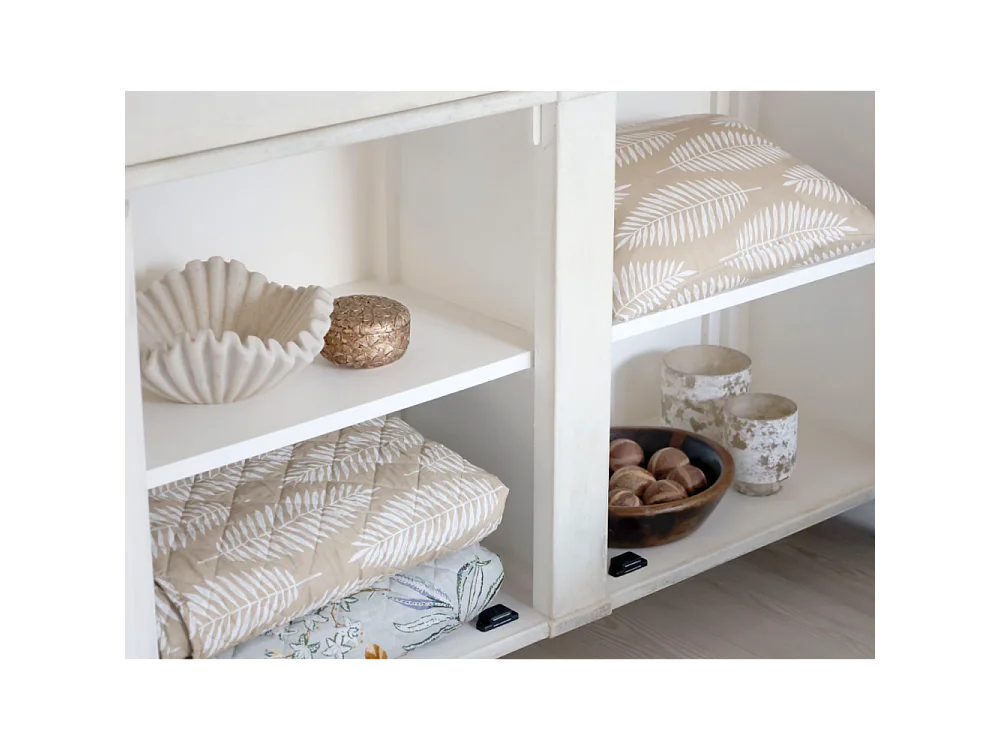 Buffet 2 portes en bois de pin blanc antique 153 x 51.5 x 112 cm