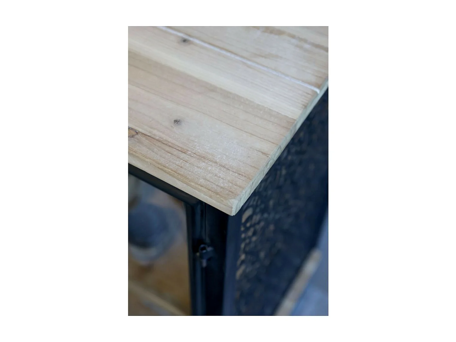 Buffet 4 portes en bois de sapin marron et fer noir 121 x 38 x 80 cm