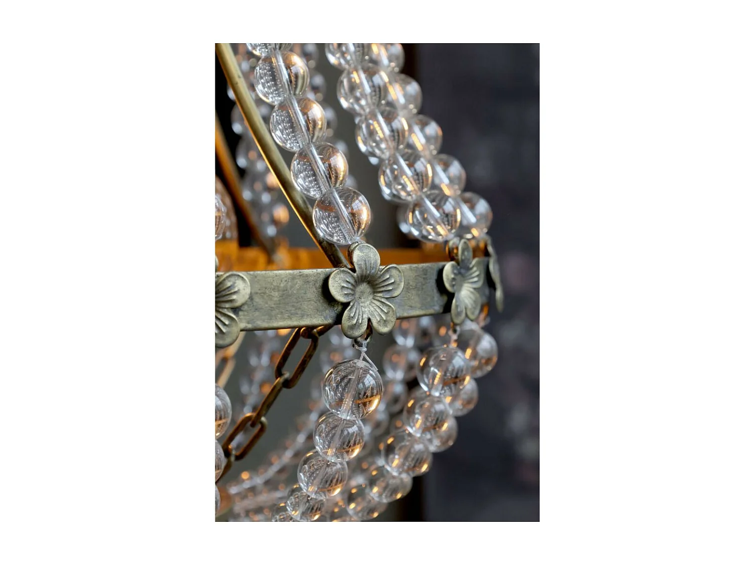 Lustre avec prisme en verre et fer laiton antique Ø.35.5 x Ht.60 cm