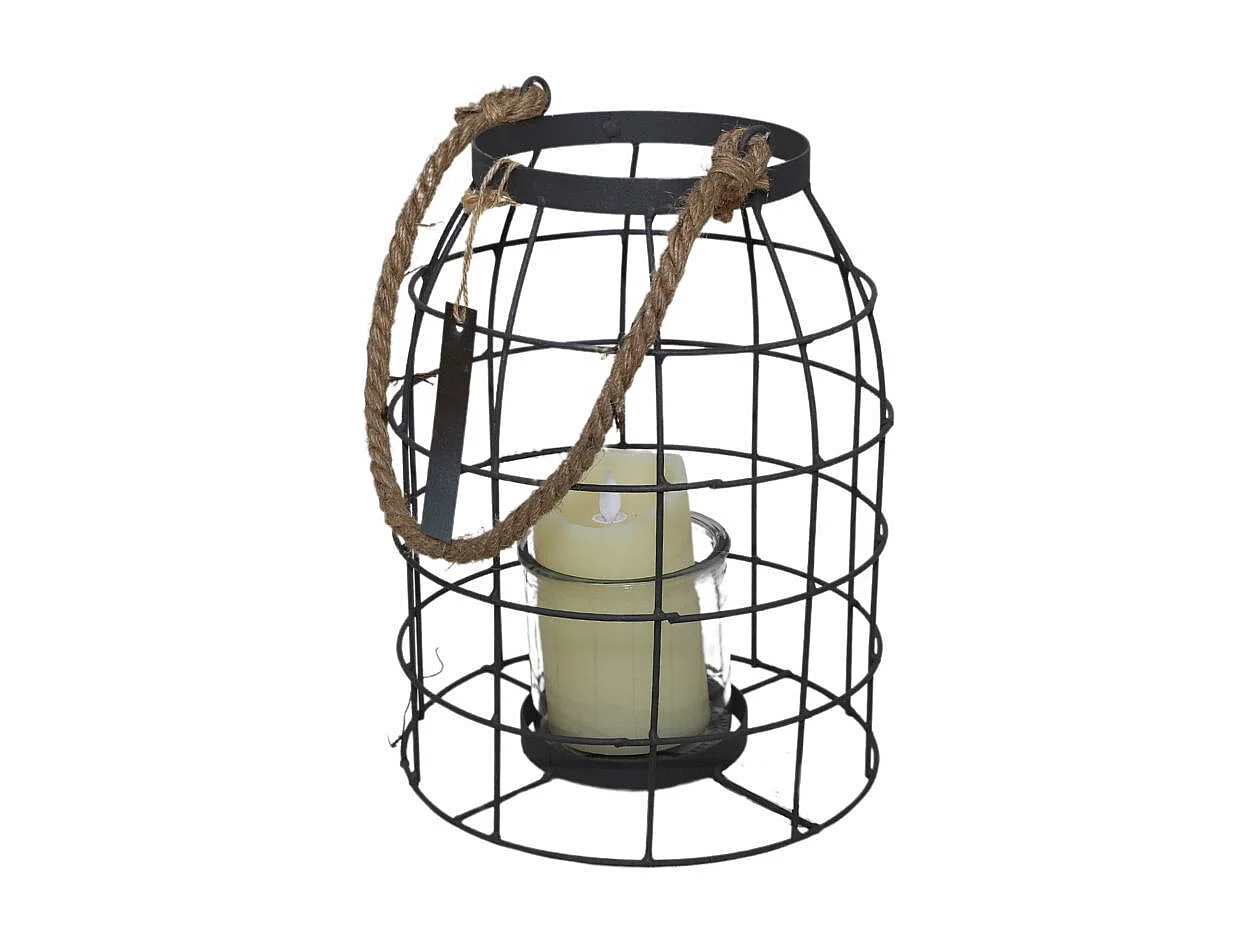 Lanterne extérieur jardin à poser bougie ancienne métal gris 33cm