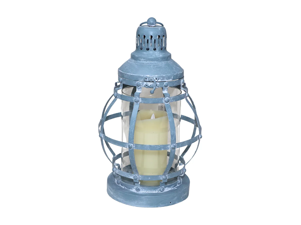 Lanterne extérieure jardin à poser bougie industrielle métal gris 40cm