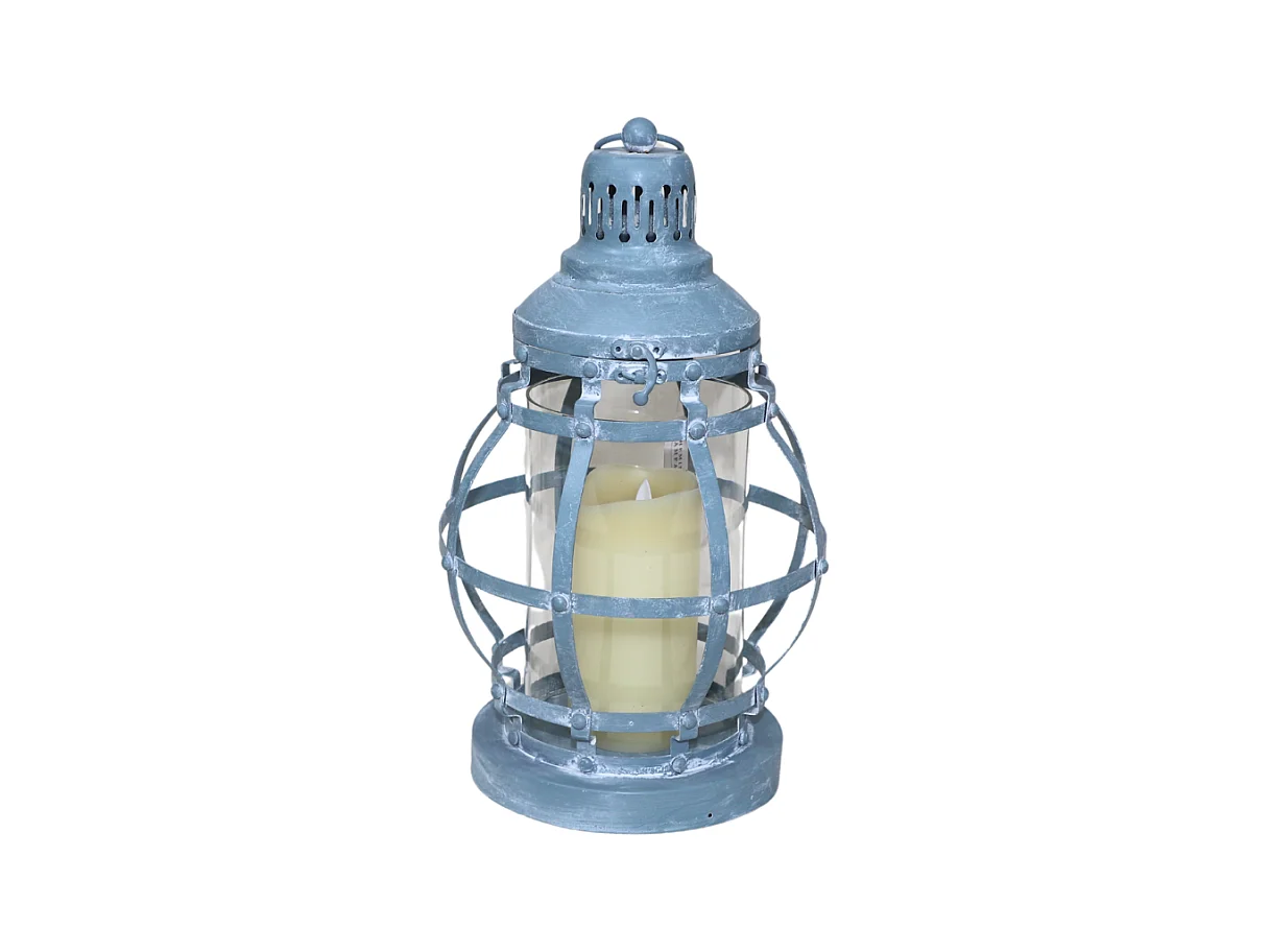 Lanterne extérieure jardin à poser bougie industrielle métal gris 40cm