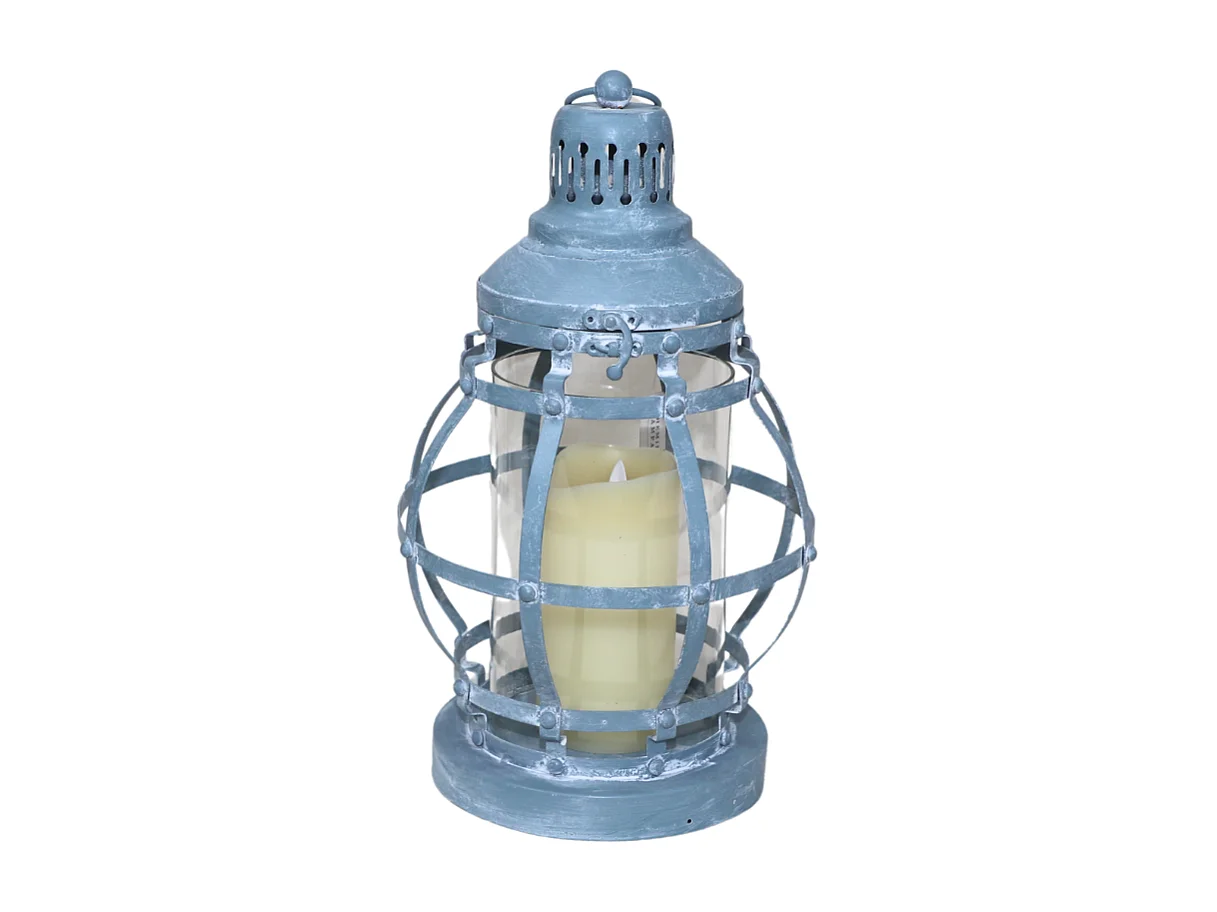 Lanterne extérieure jardin à poser bougie industrielle métal gris 40cm