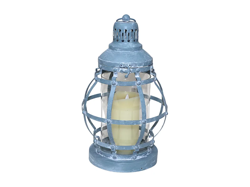 Lanterne extérieure jardin à poser bougie industrielle métal gris 40cm