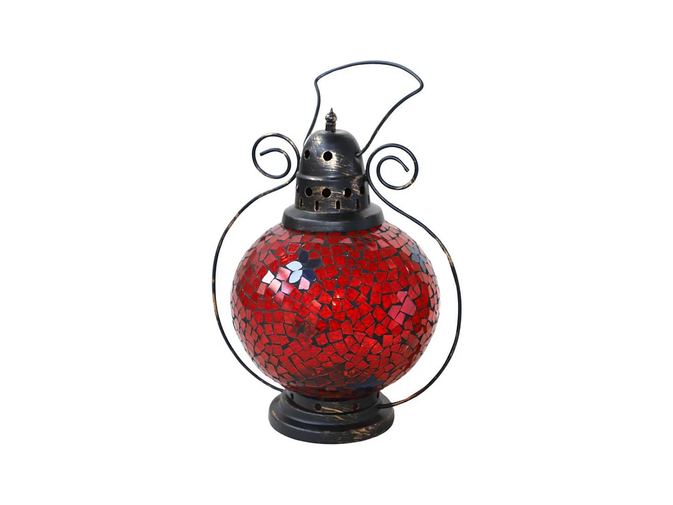 Lanterne jardin extérieur mosaïque à poser ancienne verre rouge 29cm