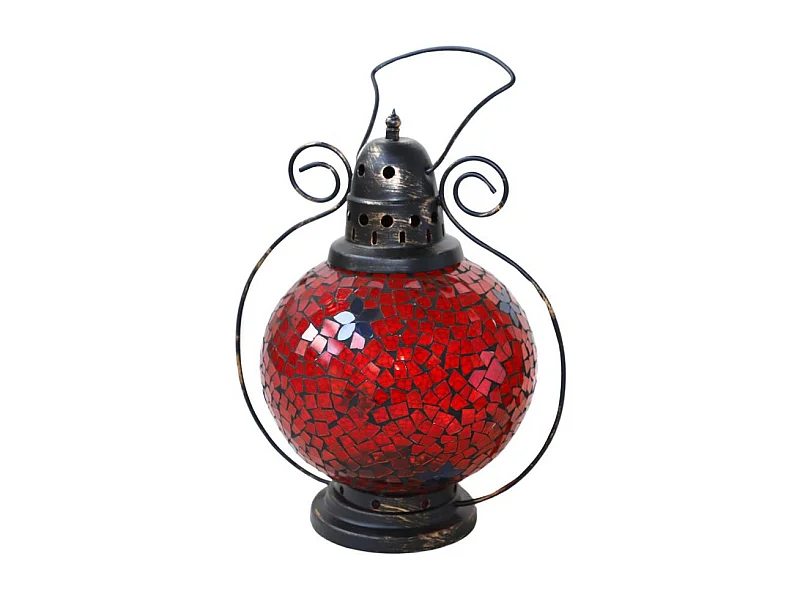 Lanterne jardin extérieur mosaïque à poser ancienne verre rouge 29cm
