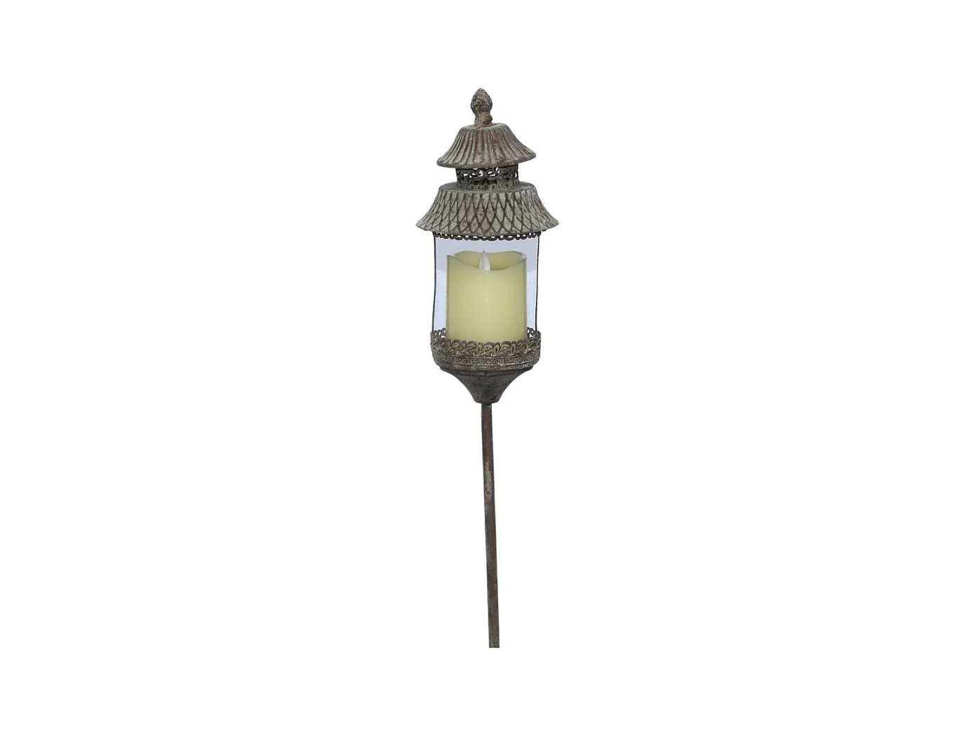 Lanterne pique extérieur jardin ancienne bougie métal gris 130cm