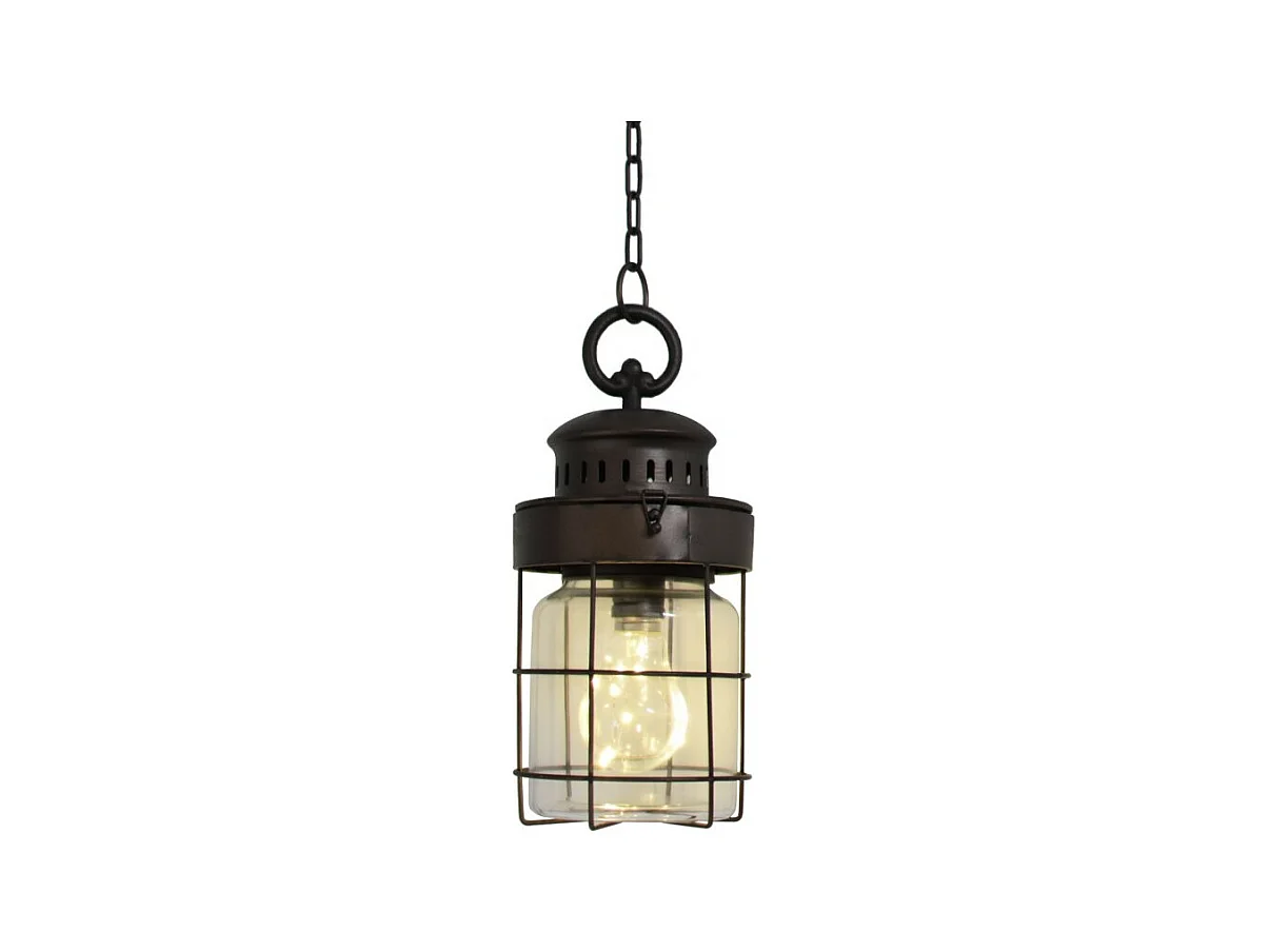 Lampe jardin industrielle vintage à suspendre métal marron verre 29cm
