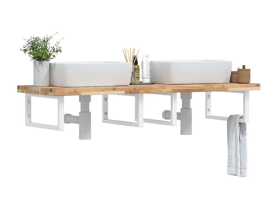 Estante de lavabo de pared acero y madera maciza de acacia