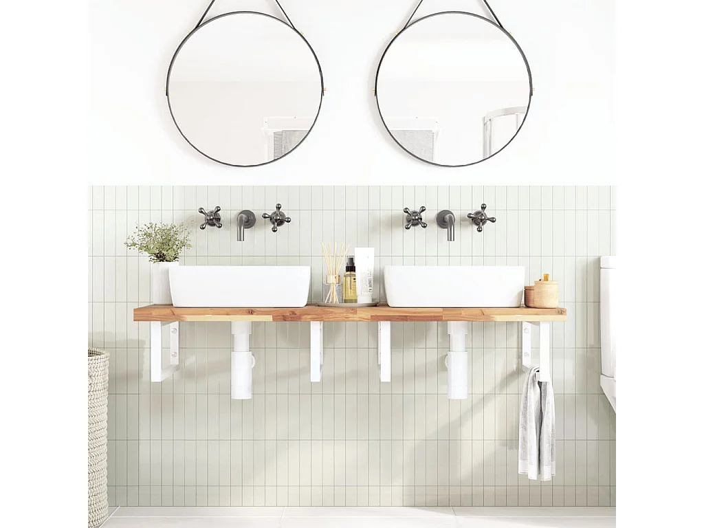 Estante de lavabo de pared acero y madera maciza de acacia