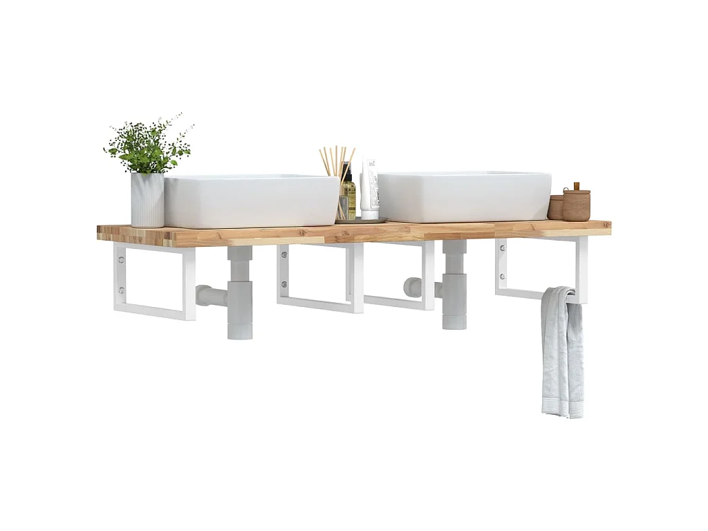 Ripiano a Parete per Lavabo in Acciaio e Massello di Acacia