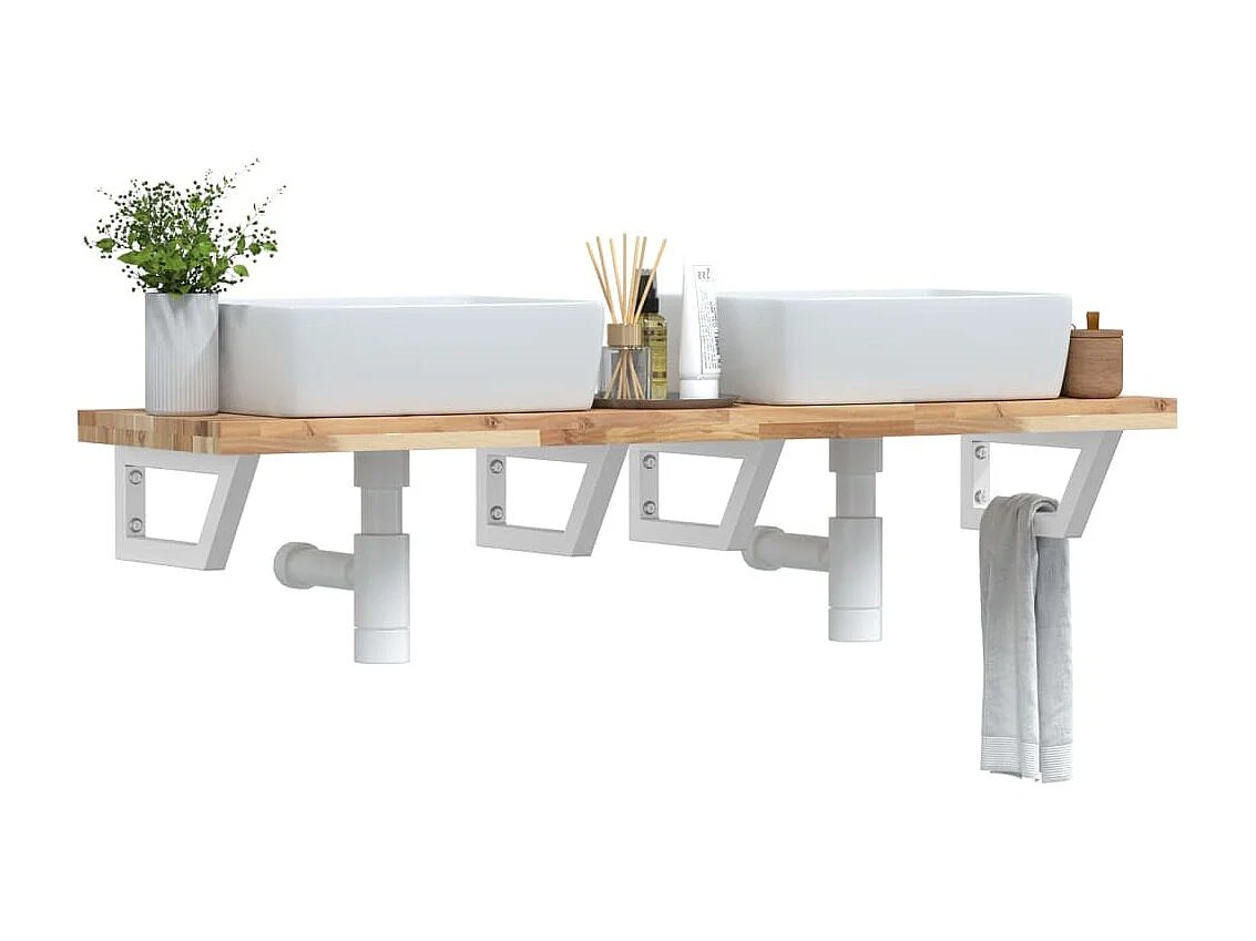 Waschbeckenregal Wandmontage Stahl und Akazienholz