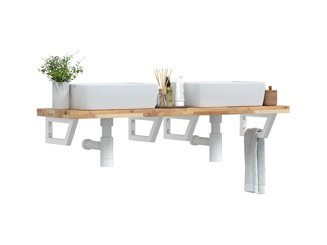 Estante de lavabo de pared acero y madera maciza de acacia
