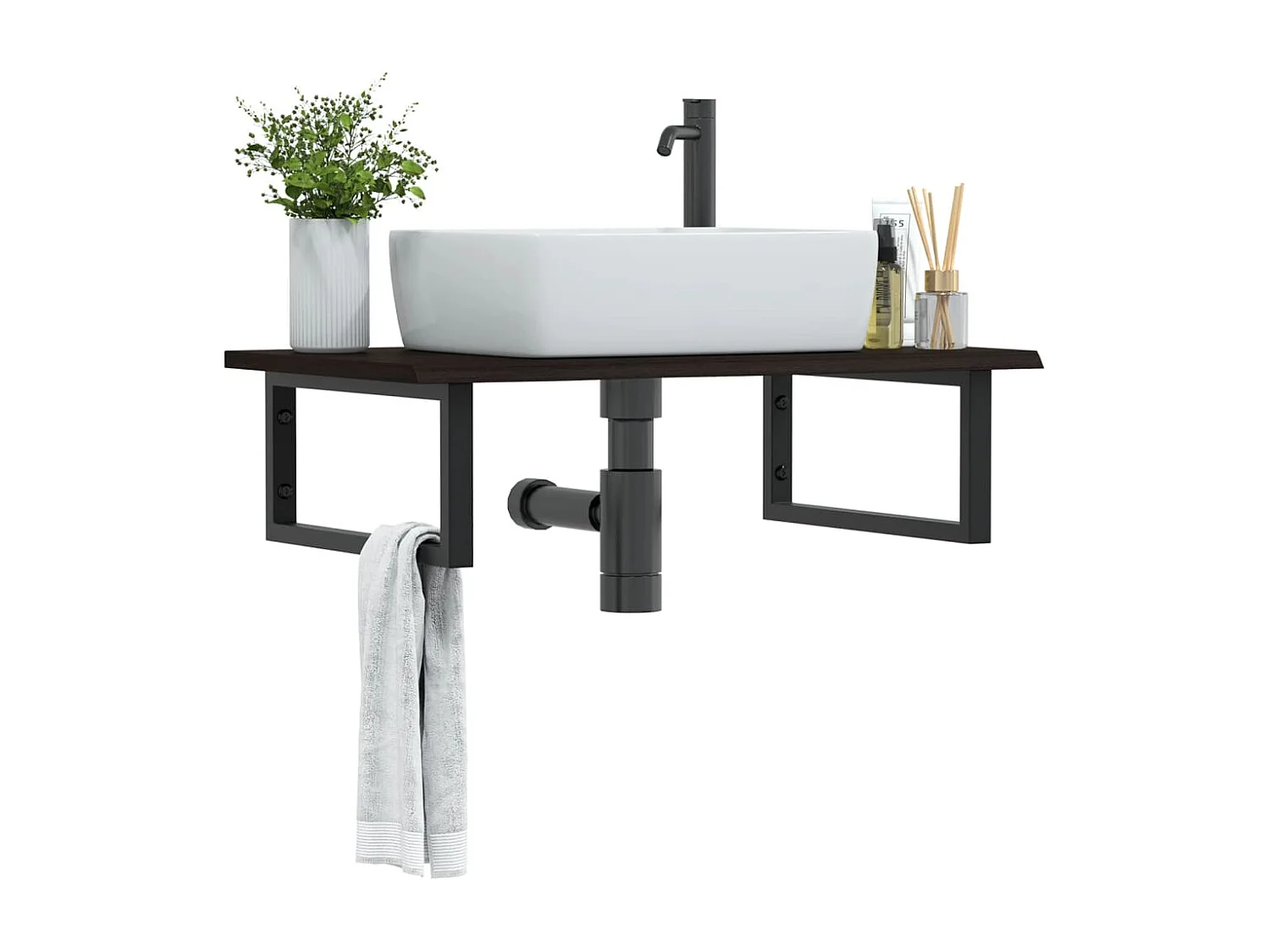 Prateleira de parede p/ lavatório aço/madeira carvalho maciça