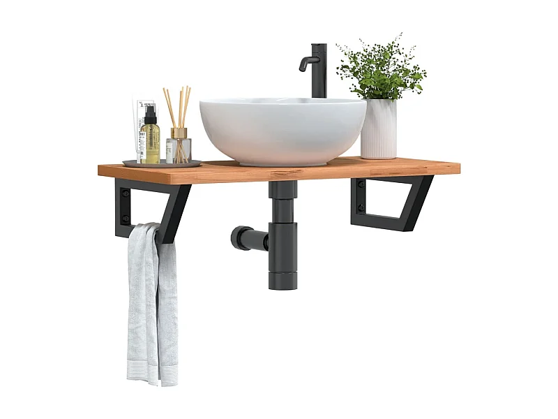 Badkamer wandschap staal en massief beukenhout