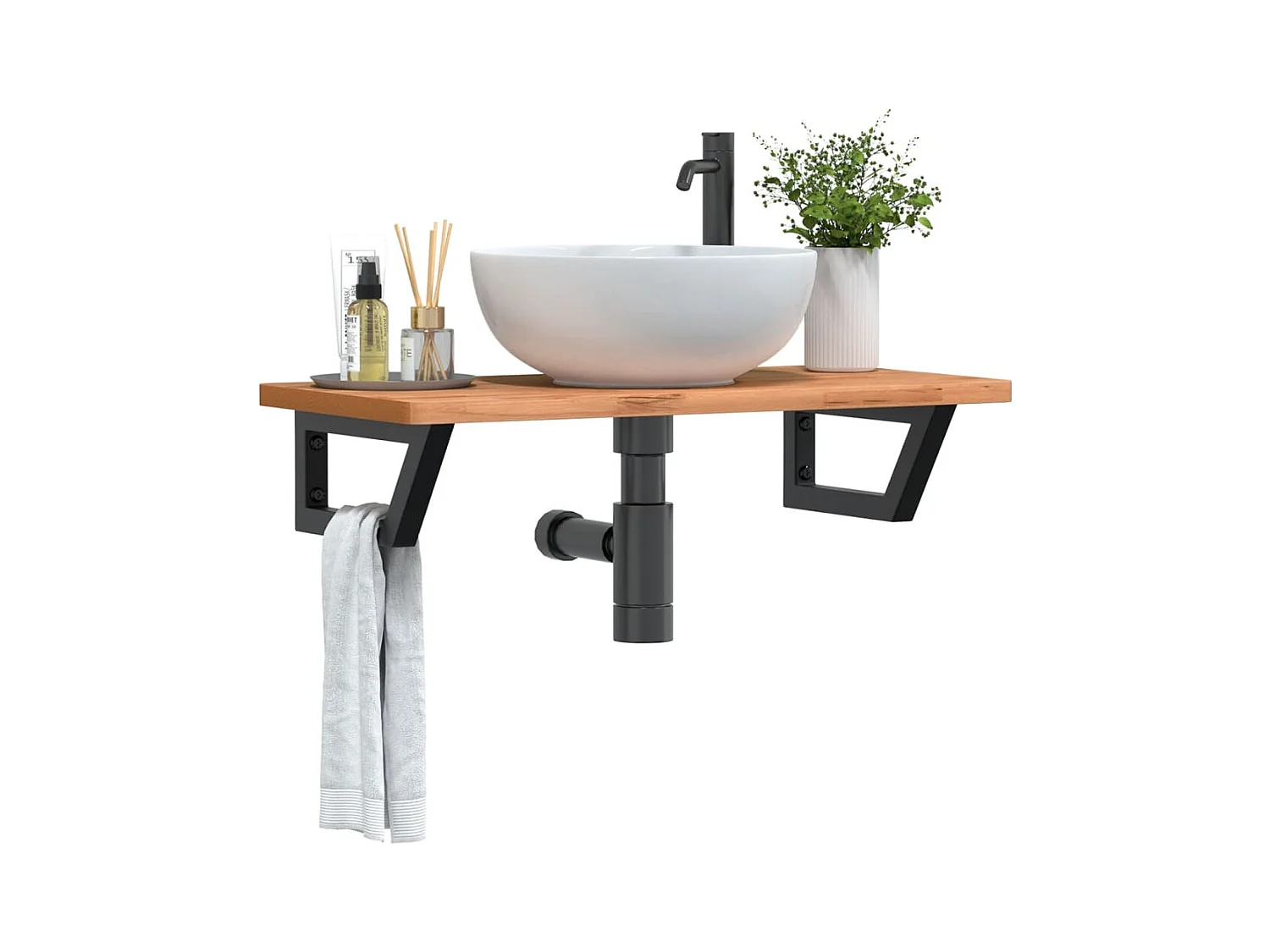 Badkamer wandschap staal en massief beukenhout