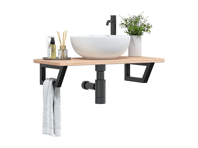 Badkamer wandschap staal en massief eikenhout