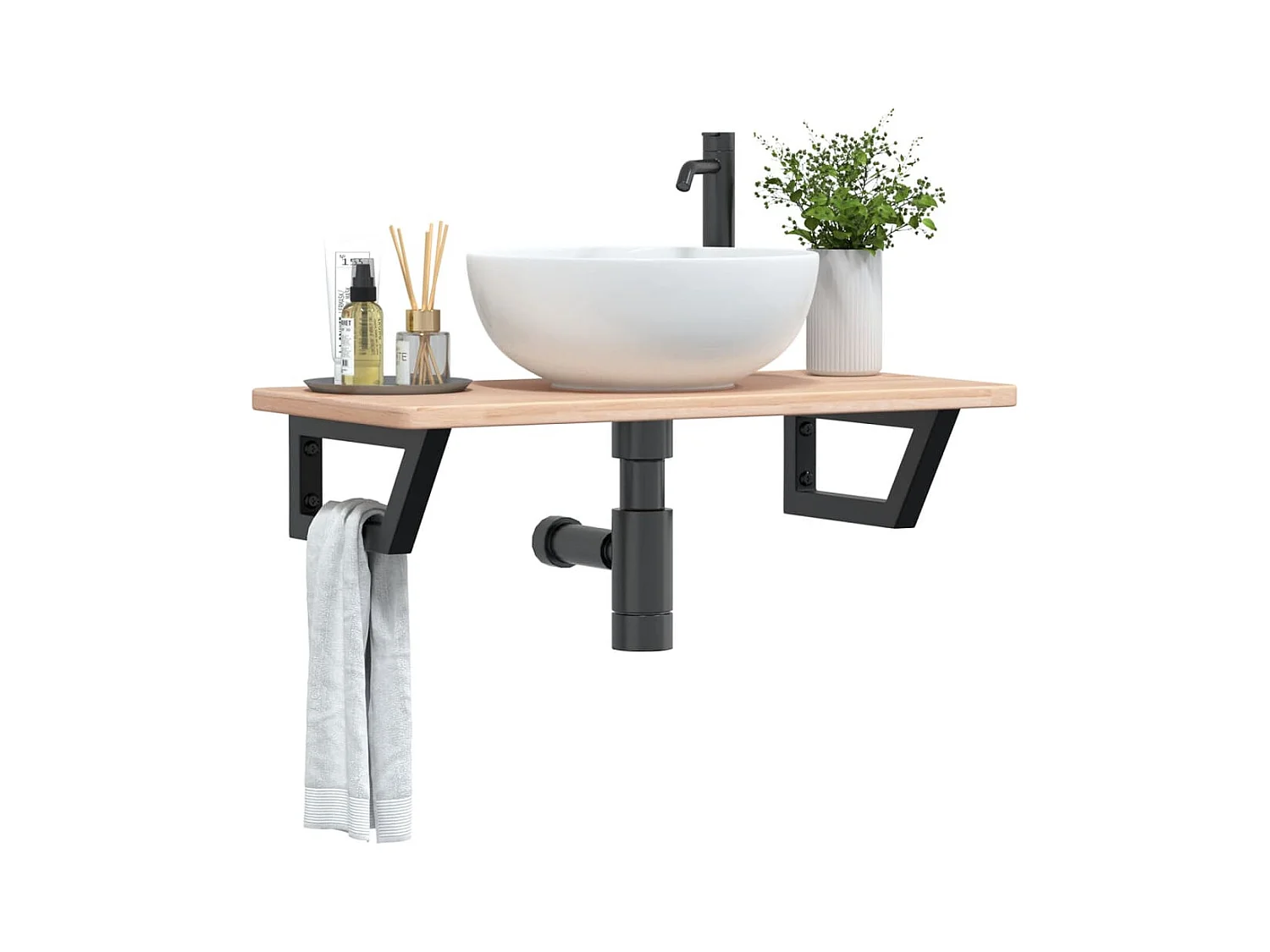 Badkamer wandschap staal en massief eikenhout