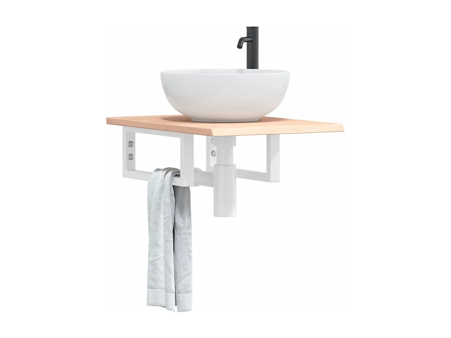 Estante de lavabo de pared de acero y madera maciza de roble