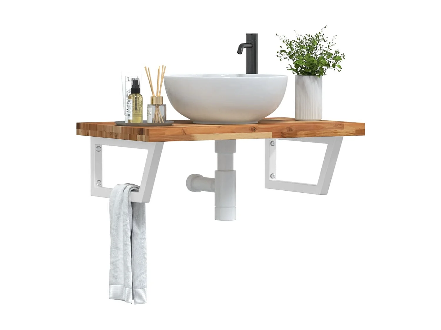 Prateleira de parede p/ lavatório aço/madeira de acácia maciça