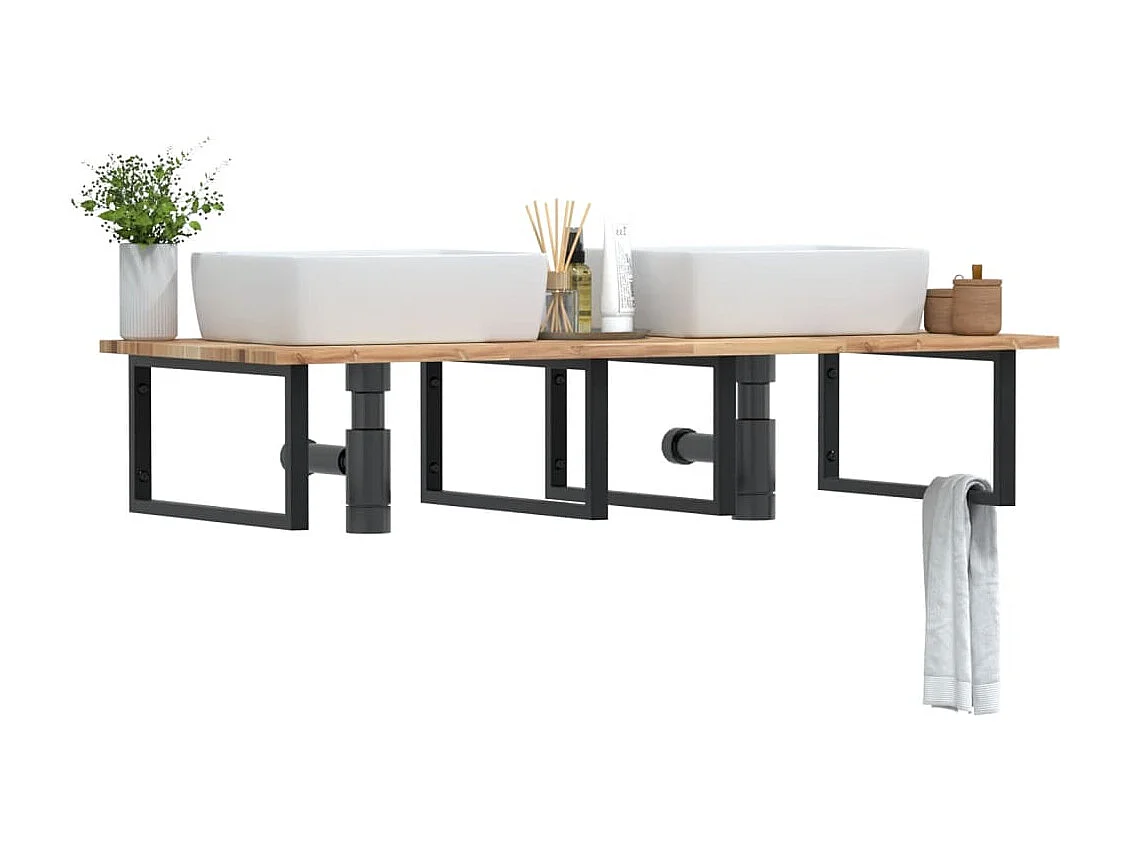 Badkamer wandschap staal en massief acaciahout