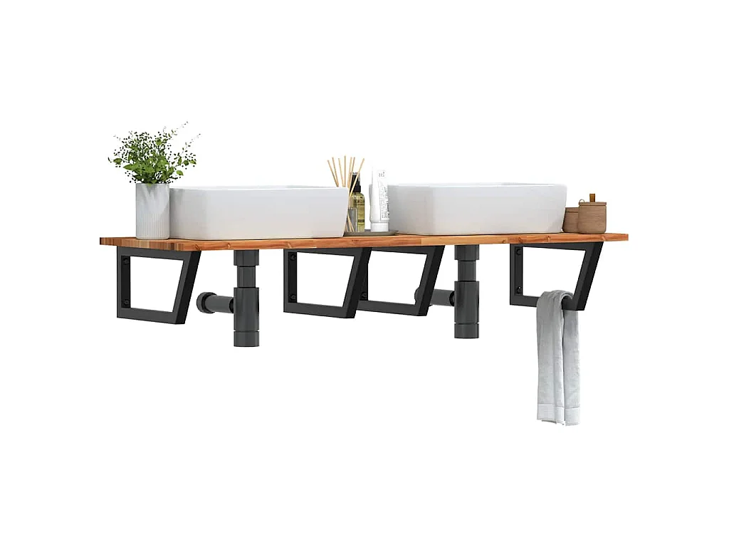 Estante de lavabo de pared acero y madera maciza de acacia
