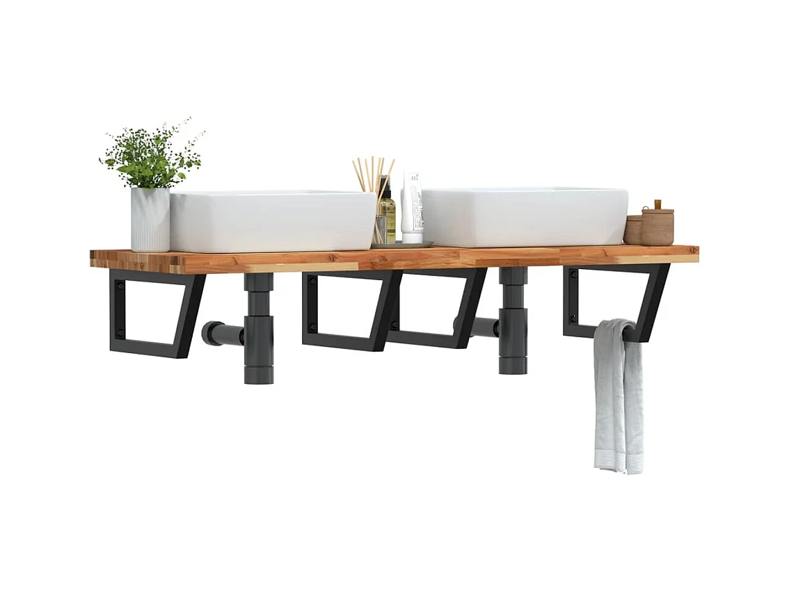 Estante de lavabo de pared acero y madera maciza de acacia