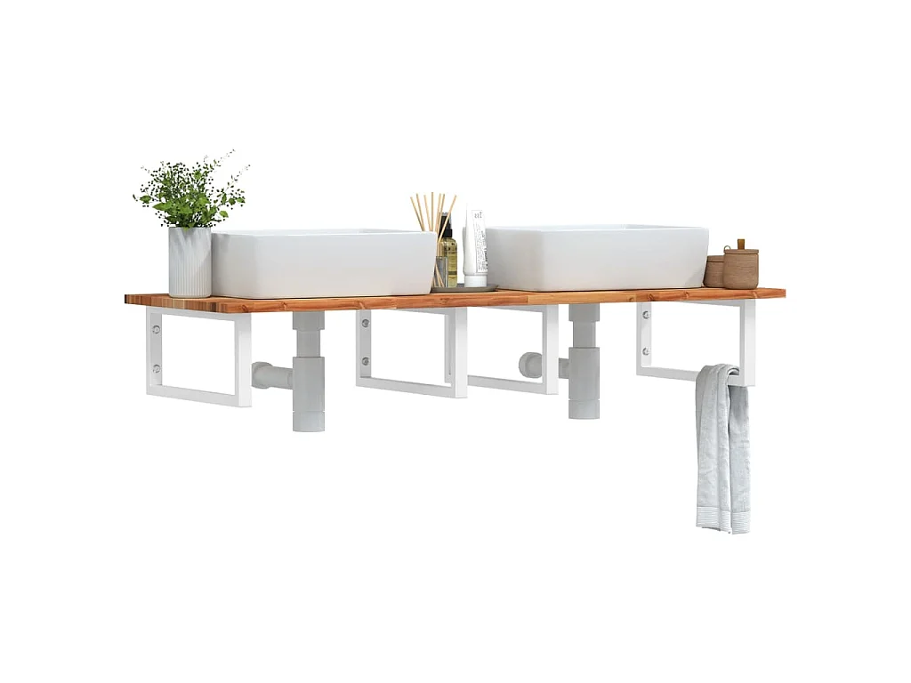 Estante de lavabo de pared acero y madera maciza de acacia