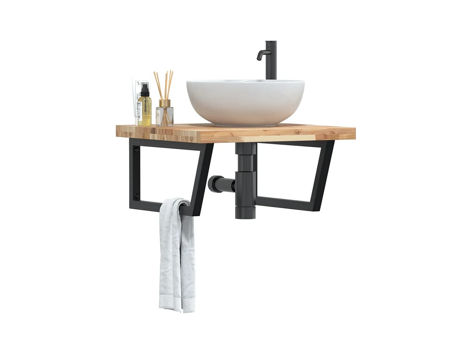 Estante de lavabo de pared acero y madera maciza de acacia