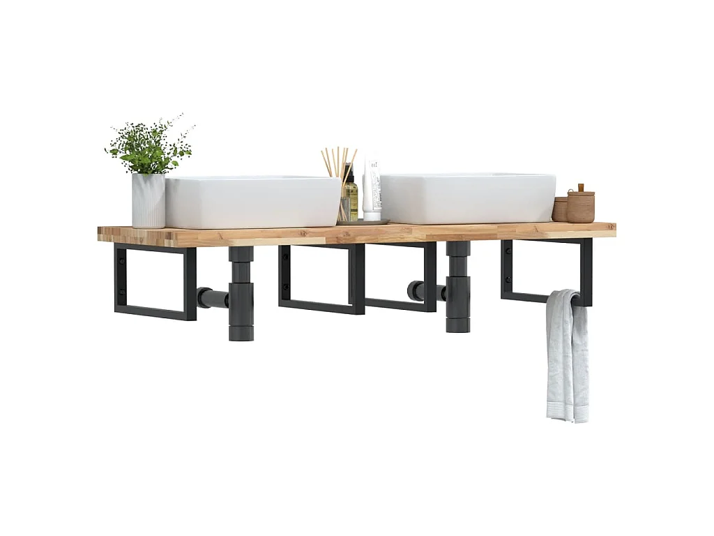 Waschbeckenregal Wandmontage Stahl und Akazienholz