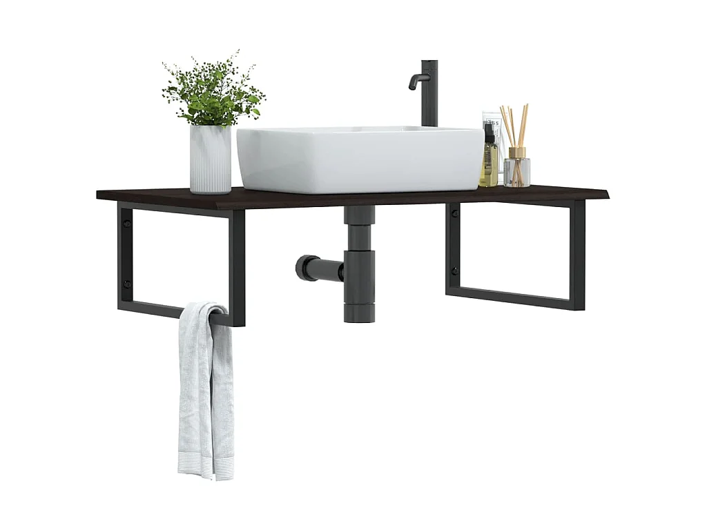 Estante de lavabo de pared de acero y madera maciza de roble