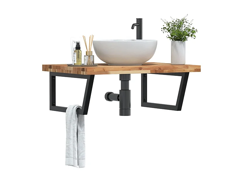 Estante de lavabo de pared acero y madera maciza de acacia