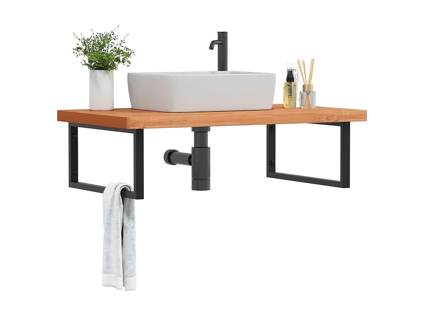 Badkamer wandschap staal en massief beukenhout