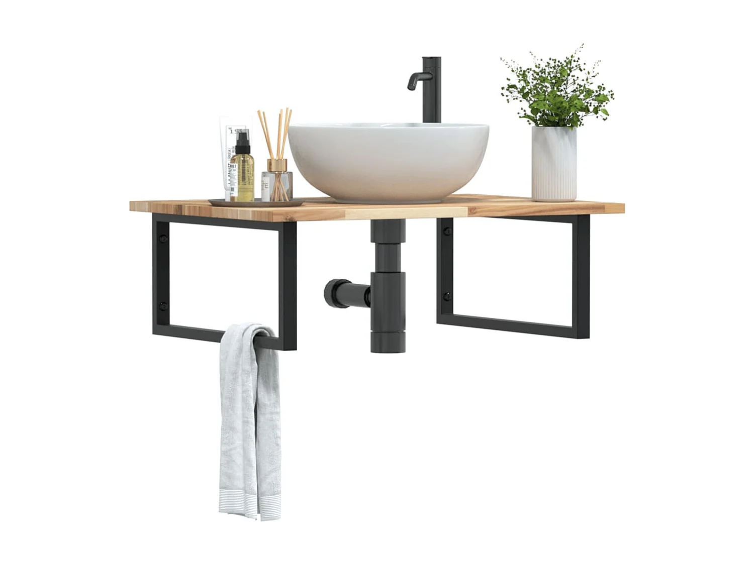 Estante de lavabo de pared acero y madera maciza de acacia