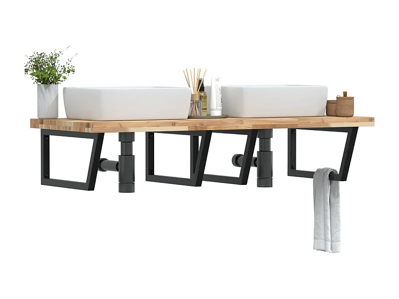 Waschbeckenregal Wandmontage Stahl und Akazienholz