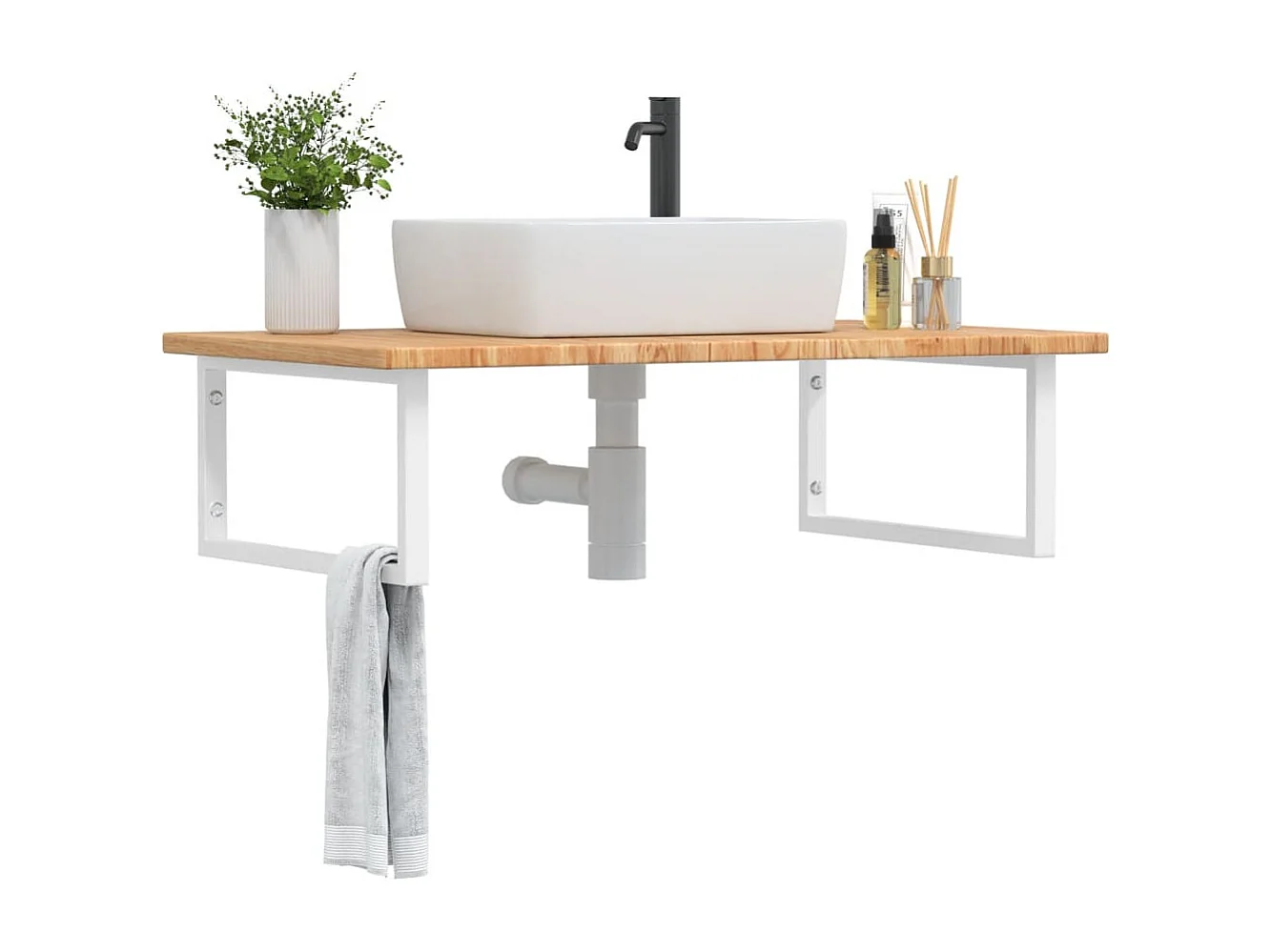 Étagère de vasque murale acier et bois de chêne massif