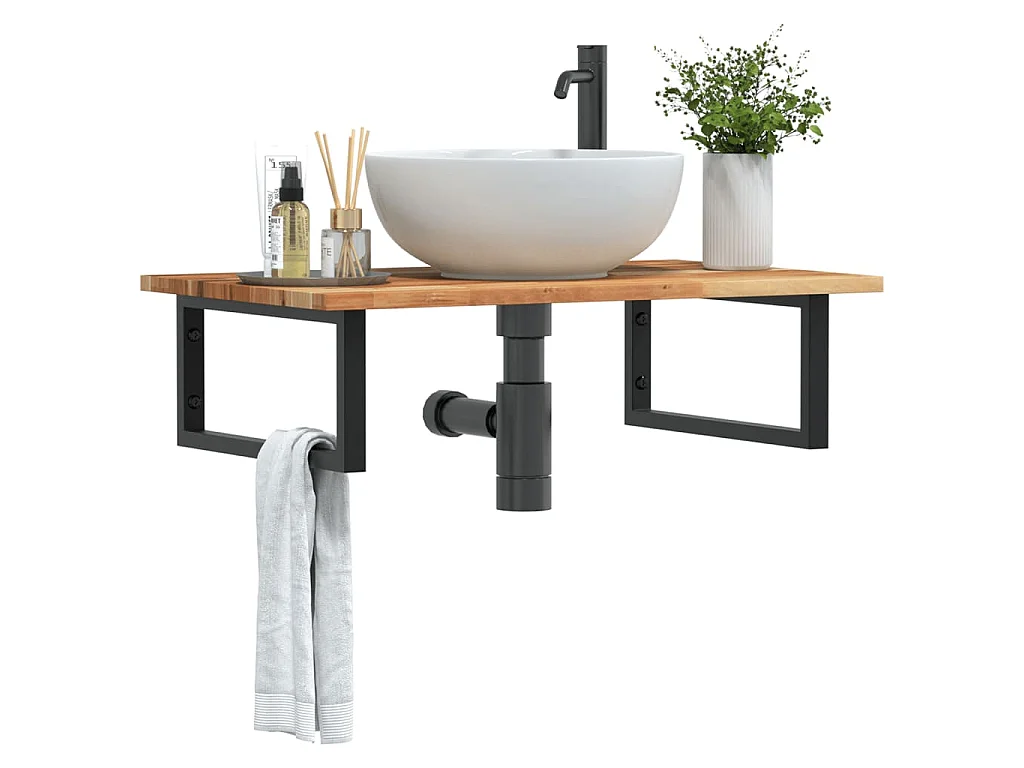 Waschbeckenregal Wandmontage Stahl und Akazienholz