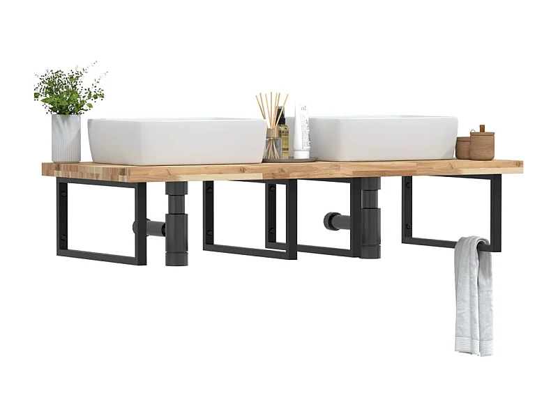 Badkamer wandschap staal en massief acaciahout