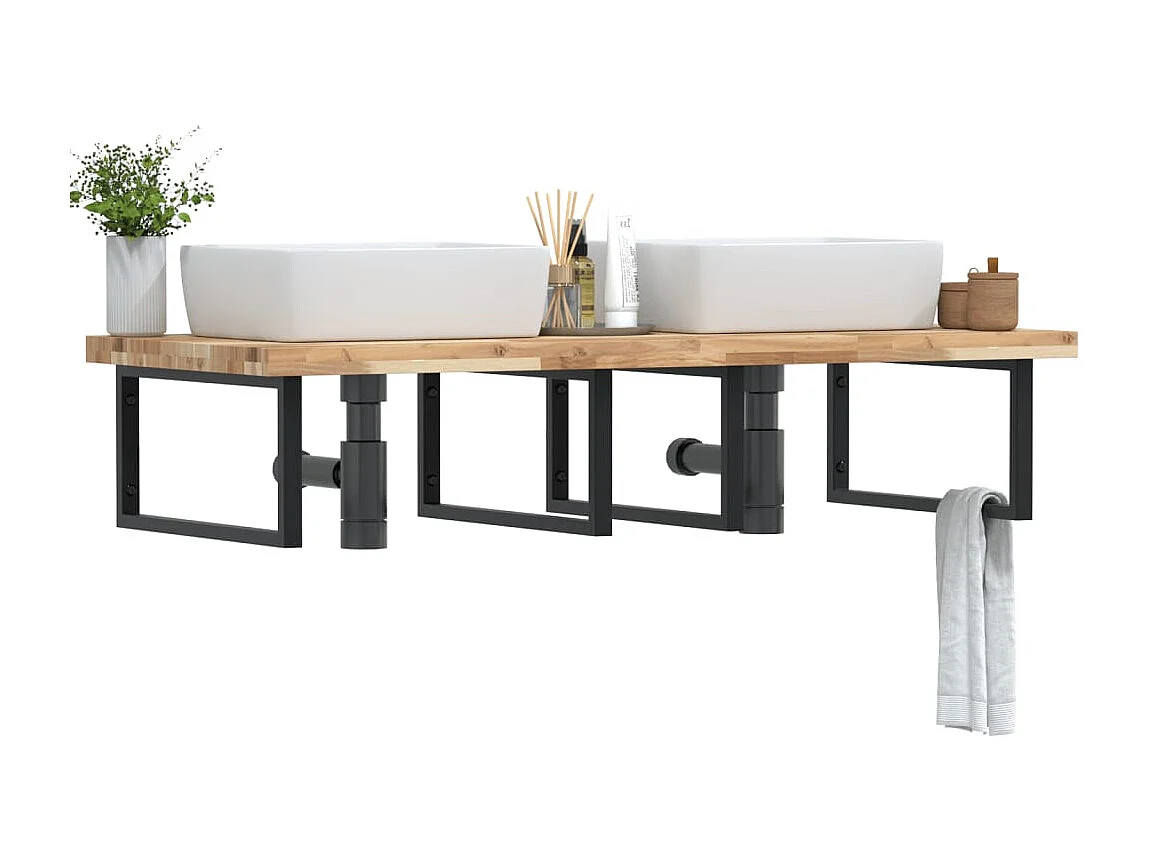 Badkamer wandschap staal en massief acaciahout