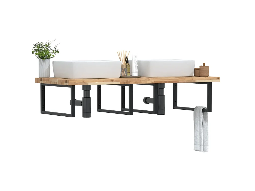 Estante de lavabo de pared acero y madera maciza de acacia